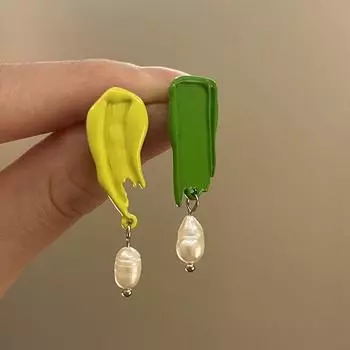 Французские Ретро Масляные Картины Красочные Асимметричные Серьги-Подвески с Жемчугом для Женщин Девушек Уникальные Романтические Ювелирные Изделия Подарок