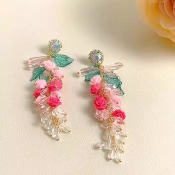 Французские ретро преувеличенные розовые цветочные кисточки, индивидуальные милые серьги женские