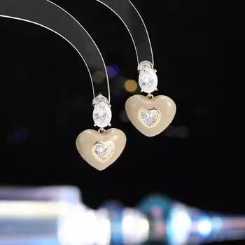 Французские ретро простые серьги-гвоздики в форме капли масла с цирконием из серебра 925 пробы, элегантные универсальные серьги-гвоздики в форме сердца персикового цвета для женщин