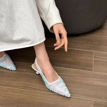 Французские ретро-сандалии с острыми шпильками на высоком каблуке женская верхняя одежда лето 2025 новые модели пустые сандалии с сумкой на голове цветы 34 розовый