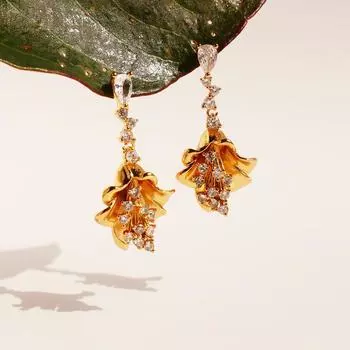 Французские ретро-серьги-цветы из золота высшего качества, модные и нежные серьги-гвоздики с микро-инкрустацией из циркония 943