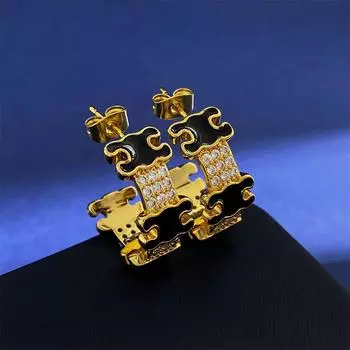 Французские ретро-серьги-гвоздики с эмалью в виде капли масла, C-образные металлические серьги с бриллиантами, легкие роскошные серьги, темпераментные женские украшения для ушей