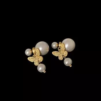 Французские ретро-серьги-гвоздики с бабочкой спереди и сзади, женские серьги-гвоздики с индивидуальным дизайном, модные, элегантные, универсальные