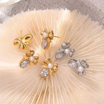 Французские ретро-серьги-гвоздики с маленьким ароматным темпераментом, креативный дизайн, серьги-гвоздики в форме банта из титановой стали с позолоченным цирконием