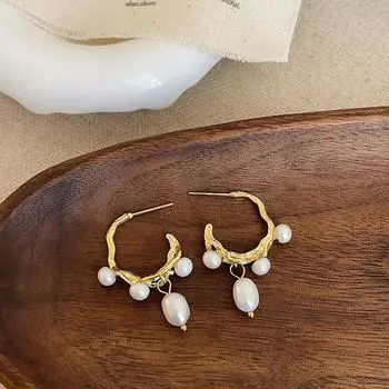 Французские ретро-серьги-гвоздики с натуральным пресноводным жемчугом, геометрические, женские, нишевые, высокочувствительные, индивидуальные, изысканные, универсальные серьги