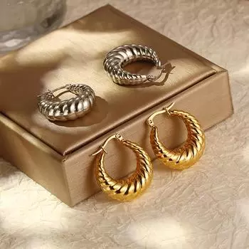 Французские ретро-серьги из нержавеющей стали с резьбой, женские модные серьги премиум-класса с покрытием 18 карат, не выцветающие