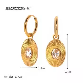 Французские ретро серьги-монеты овальной формы из 18-каратного золота с инкрустацией белыми бриллиантами для женщин