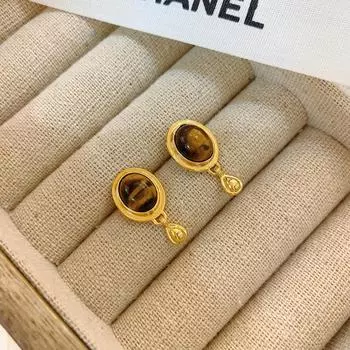 Французские ретро-серьги с натуральным камнем в форме овала и капли воды, женские серьги-гвоздики, дизайн, серьги на четыре сезона