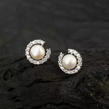 Французские ретро-серьги с жемчугом C-образной формы с бриллиантами, маленькие серьги, аксессуары для женщин
