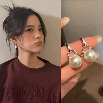 Французские ретро-серьги с жемчугом для женщин — вневременной, шикарный, гонконгский стиль. серебряный