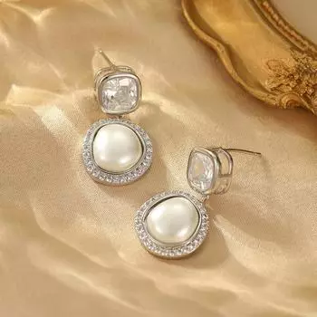 Французские Ретро Темпераментные Жемчужные Серьги Мода Индивидуальность Геометрические Циркониевые Серьги-Пуссеты Нишевые Высококлассные Серьги Женщины