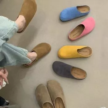 Французские ретро туфли Boken с сумкой на голове женские 2024 летние новые мягкие подошвы повседневные универсальные с юбкой повседневные полутапочки 35 синий