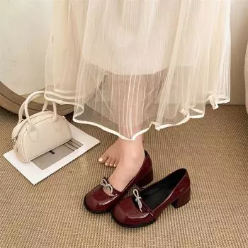 Французские ретро туфли-лодочки женские новинка весна-осень 2025 с завышенной юбкой и универсальные туфли Мэри Джейн маленькие кожаные 34 чёрный