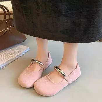 Французские ретро-туфли Мэри Джейн с металлическим принтом, женские, 2025, новые, дышащие, легкие, однотонные, повседневные, одинарные туфли 35 розовый