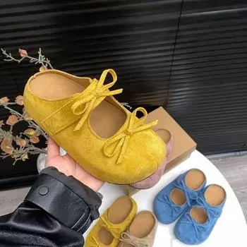 Французские ретро туфли Мэри Джейн женские 2025 новые легкие круглые носовые туфли с бантом на плоской подошве легкие ветровые полуботинки 35 абрикосовый