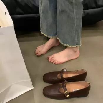 Французские ретро-туфли на низком каблуке из кожи, новые осенние туфли Мэри Джейн, плоские мокасины 35 коричневый