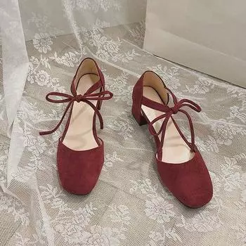 Французские ретро туфли на толстом каблуке на высоком каблуке женские летние босоножки Baotou Strappy Sandalias De Mujer красные туфли с неглубоким носком для женщин 35 бежевый