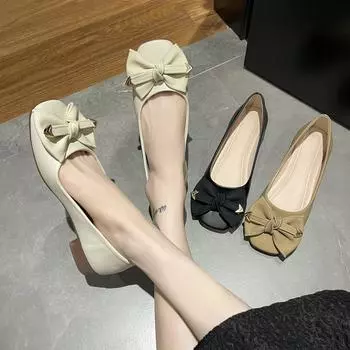 Французские ретро-туфли New Bow Flat Shoes Comfortable Loafers 35 чёрный