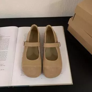 Французские ретро туфли с плоским дном и неглубоким носком, женские туфли, новинка весны 2025 года, ретро балетки с круглым носком, туфли Мэри Джейн 35