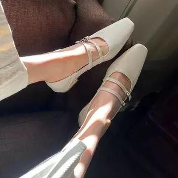 Французские ретро женские балетки модные элегантные туфли с квадратным носком и пряжкой на ремне женские удобные балетки с мягкой подошвой 35 чёрный