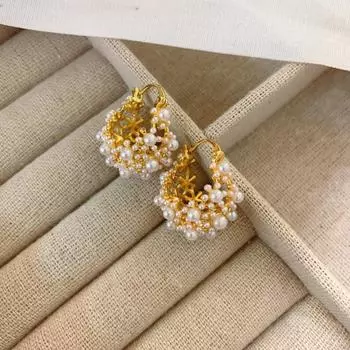 Французские романтические серьги из проса, модная атмосфера, старинные серьги, темперамент, развитое чувство, легкая роскошь, серьги нишевого дизайна