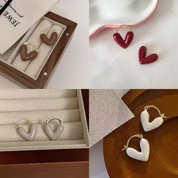 Французские романтические винно-красные эмалевые серьги в форме сердца, ювелирные изделия для женщин, серьги-подвески, аксессуары кофейный