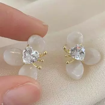 Французские роскошные серьги Sweet Love с цирконом и цветами, дикие женские серьги