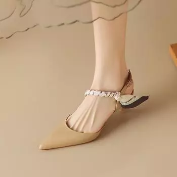 Французские сексуальные модные женские туфли с заостренным носком и лентой на высоком каблуке 34