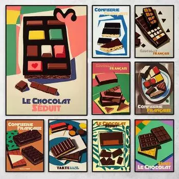 Французские сладости Плакат Шоколадный деликатес Еда Картина на холсте Печать Настенная картина для магазина десертов Украшение комнаты для дома 21cm30cm NoFrame