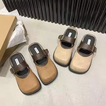 Французские тапочки-мешки с головкой-мешком, женская верхняя одежда, лето 2025, новая весна, квадратная головка, ретро, универсальные тапочки Birkencool 35