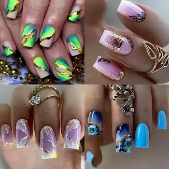 Французские типсы Press On Nails Миндальные короткие накладные ногти для женщин Разные размеры Мягкие гелевые накладные ногти Набор