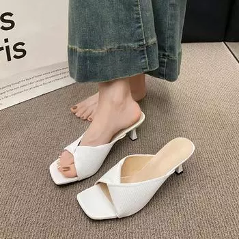 Французские толстые каблуки классные тапочки женская летняя одежда high sense 2025 лето новая мода темперамент интернет знаменитости фея тапочки 35 абрикосовый