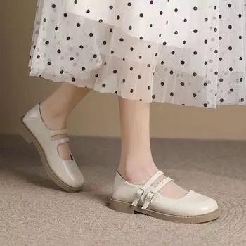 Французские туфли Мэри Джейн из кожи, женские летние туфли на плоской подошве, британские туфли с круглым носком, женская обувь 34