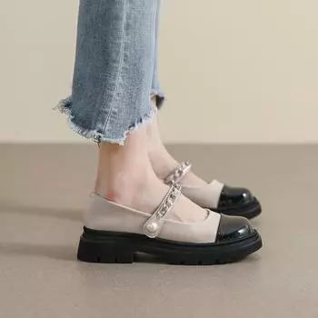 Французские туфли Мэри Джейн из кожи, женские туфли-лодочки, туфли на платформе, женские туфли большого размера 41-43 35 абрикосовый