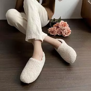Французские туфли Мэри Джейн, пушистые, женские, осенне-зимние, бархатная верхняя одежда, на одном педале, теплые туфли-бини, хлопковые женские туфли, большой размер, женская обувь 33