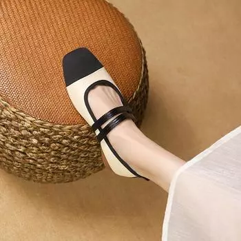 Французские туфли Мэри Джейн с плоским дном, женские туфли, новинка весны и осени 2024 года, вечерние туфли Xiaoxiangfeng с квадратным носком 35 бежевый