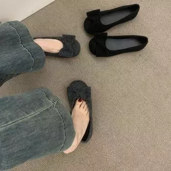 Французские туфли Мэри Джейн серого цвета с бантом на плоской подошве универсальны и не надоедают. Женские балетки на мягкой подошве 35 чёрный