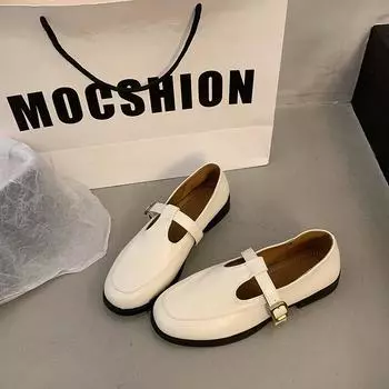 Французские туфли Мэри Джейн в стиле ретро, маленькие кожаные туфли 2025 года, ранняя весна, корейская версия, плоские одинарные туфли, универсальные мокасины, маленькие кожаные туфли 35 коричневый