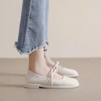 Французские туфли Мэри Джейн женские 2025 года, новые весенне-осенние туфли с квадратной подошвой и мягкой подошвой, женские японские туфли с неглубоким горлом и плоским дном, большой размер 34 хаки