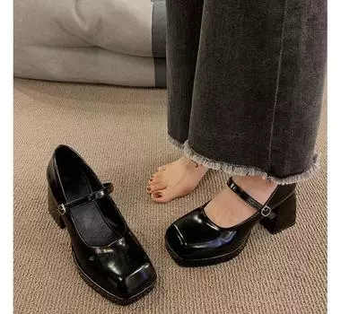Французские туфли Мэри Джейн, женские квадратные туфли на толстой подошве и толстом каблуке 35