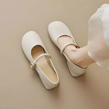 Французские туфли Мэри Джейн, женские летние туфли с одним ремешком в стиле феи на толстом каблуке 34 абрикосовый