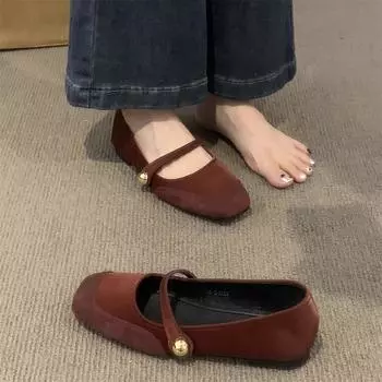Французские туфли Мэри Джейн Женские туфли Молодежная обувь с неглубоким воротом Мягкая плоская подошва Ниша с юбкой Темперамент Одиночные туфли 35 хаки