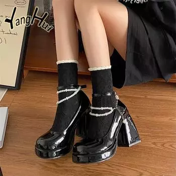 Французские туфли Marijane Single, женские, 2024, новая мода, лето, новый стиль, элегантные, толстые подошвы, высокие каблуки, повседневные, свадебные 35 бежевый