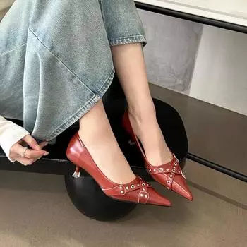 Французские туфли на низком каблуке, женские, на тонком каблуке, одинарные туфли, весна-осень, остроносые, темперамент, неглубокий носок, рабочая обувь, Escarpins 34 чёрный