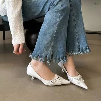 Французские туфли на низком каблуке, женские, на тонком каблуке, одинарные туфли, весна-осень, остроносые, темперамент, неглубокий носок, рабочая обувь, Escarpins 34 чёрный