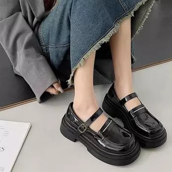 Французские туфли на платформе, женские кожаные туфли в британском стиле, универсальные черные туфли Мэри Джейн в японском стиле 35