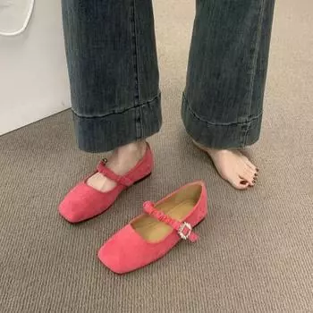 Французские туфли на плоской подошве Evening Breeze Gentle с одной пряжкой и юбкой, туфли-феи с квадратным носком, замшевые балетки для женщин 35 зелёный