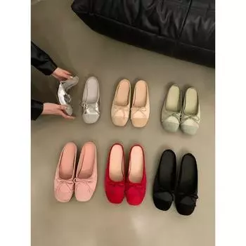 Французские туфли на плоской подошве с маленьким ароматным ветром, полутапочки, сказочные туфли 2024 года, новые летние босоножки с бантом и темпераментом 35 красный