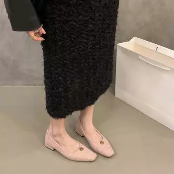 Французские туфли на толстом каблуке розового цвета, женская обувь, осенне-зимняя обувь 2024 года, бархатные хлопковые туфли с квадратным носком, вечерние ветровые туфли 35 чёрный