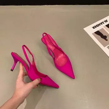 Французские туфли на высоком каблуке, черные, с сумкой на голове, туфли феи, нишевые, высокого класса, атласные, с острым носком, одинарные 35 розы красного